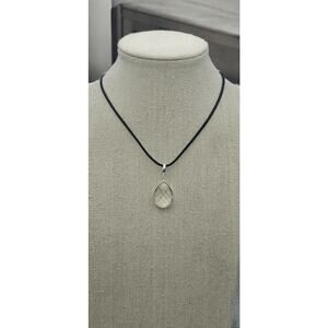 White Topaz Fauceted Teardrop Sterling Silver Pendant Necklace - Modern Chic